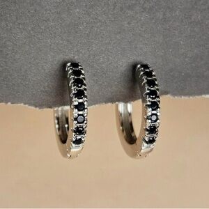 Black CZ Earrings-Onyx Tiny Huggies, 6 MM